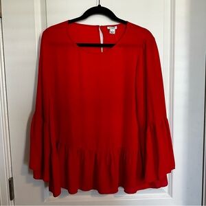 J. Crew Bright Red Ruffled Bell-Sleeve Blouse